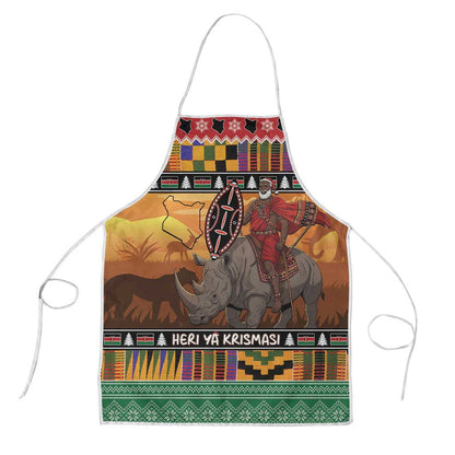 Kenya Safari Christmas Apron Black Santa Riding Rhinoceros - Heri ya Krismasi