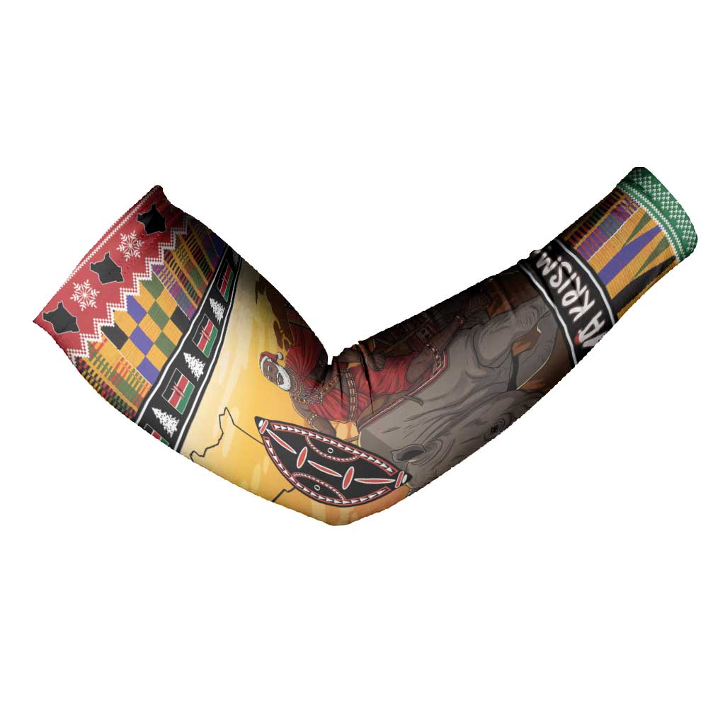 Kenya Safari Christmas Arm Sleeves Black Santa Riding Rhinoceros - Heri ya Krismasi