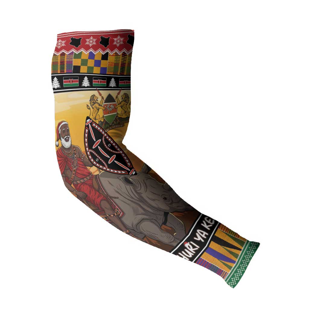 Kenya Safari Christmas Arm Sleeves Black Santa Riding Rhinoceros - Heri ya Krismasi