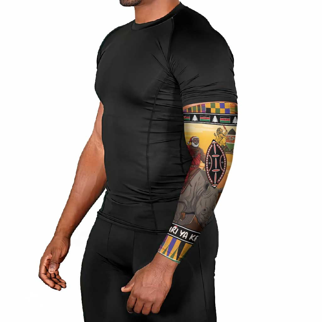 Kenya Safari Christmas Arm Sleeves Black Santa Riding Rhinoceros - Heri ya Krismasi