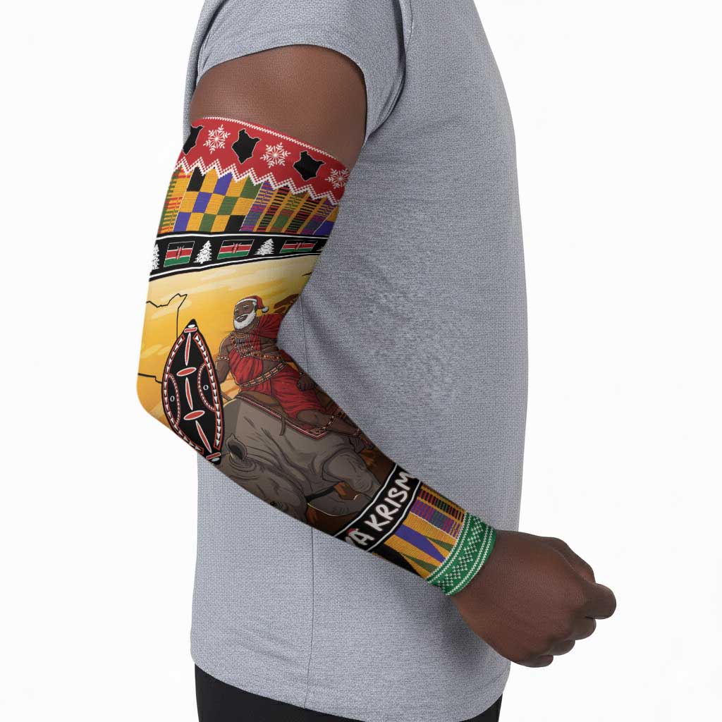 Kenya Safari Christmas Arm Sleeves Black Santa Riding Rhinoceros - Heri ya Krismasi