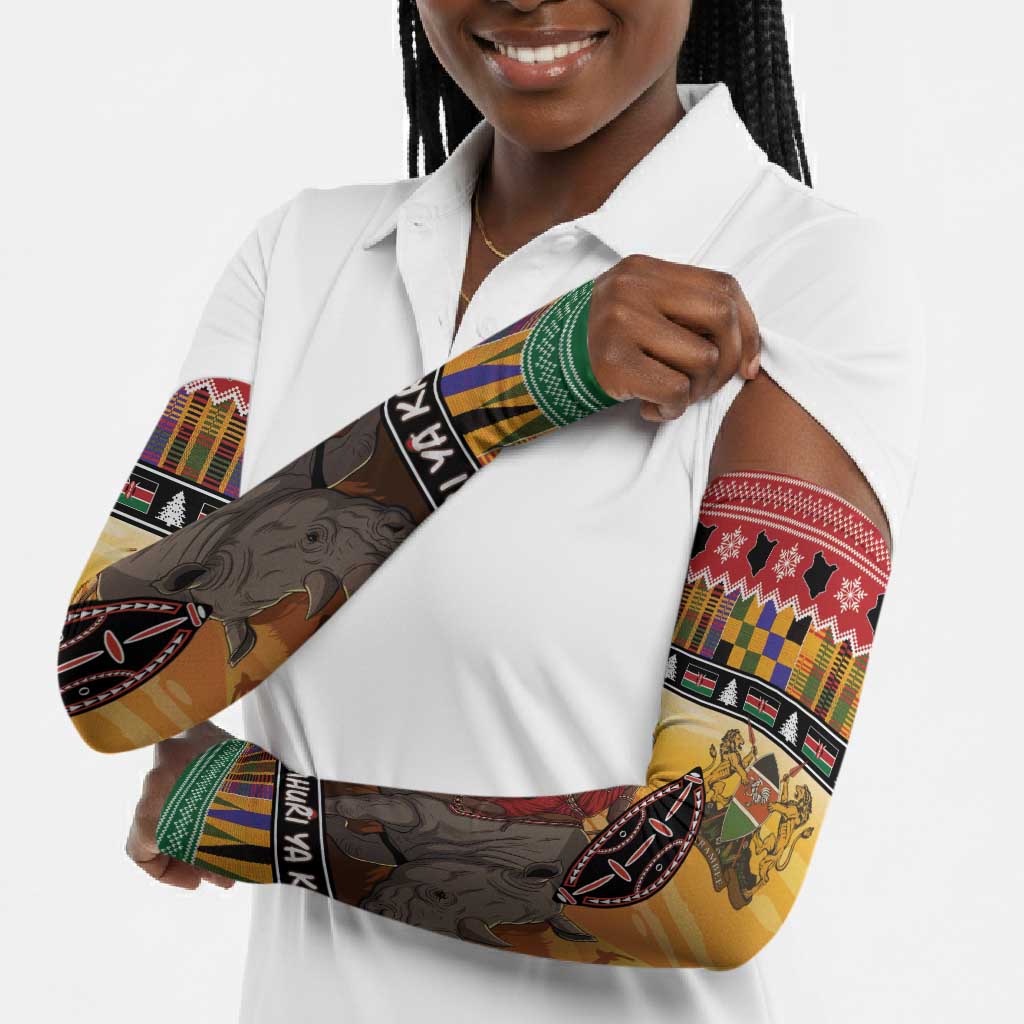 Kenya Safari Christmas Arm Sleeves Black Santa Riding Rhinoceros - Heri ya Krismasi