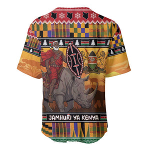 Afro Christmas in Kenya Safari Baseball Jersey Black Santa Riding Rhinoceros - African Pride