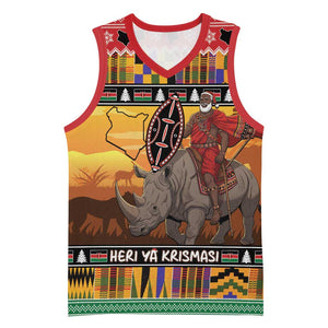 Afro Christmas in Kenya Safari Basketball Jersey Black Santa Riding Rhinoceros LT15