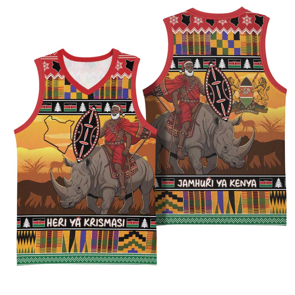 Afro Christmas in Kenya Safari Basketball Jersey Black Santa Riding Rhinoceros LT15