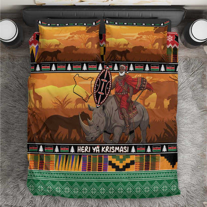 Afro Christmas in Kenya Safari Bedding Set Black Santa Riding Rhinoceros - African Pride