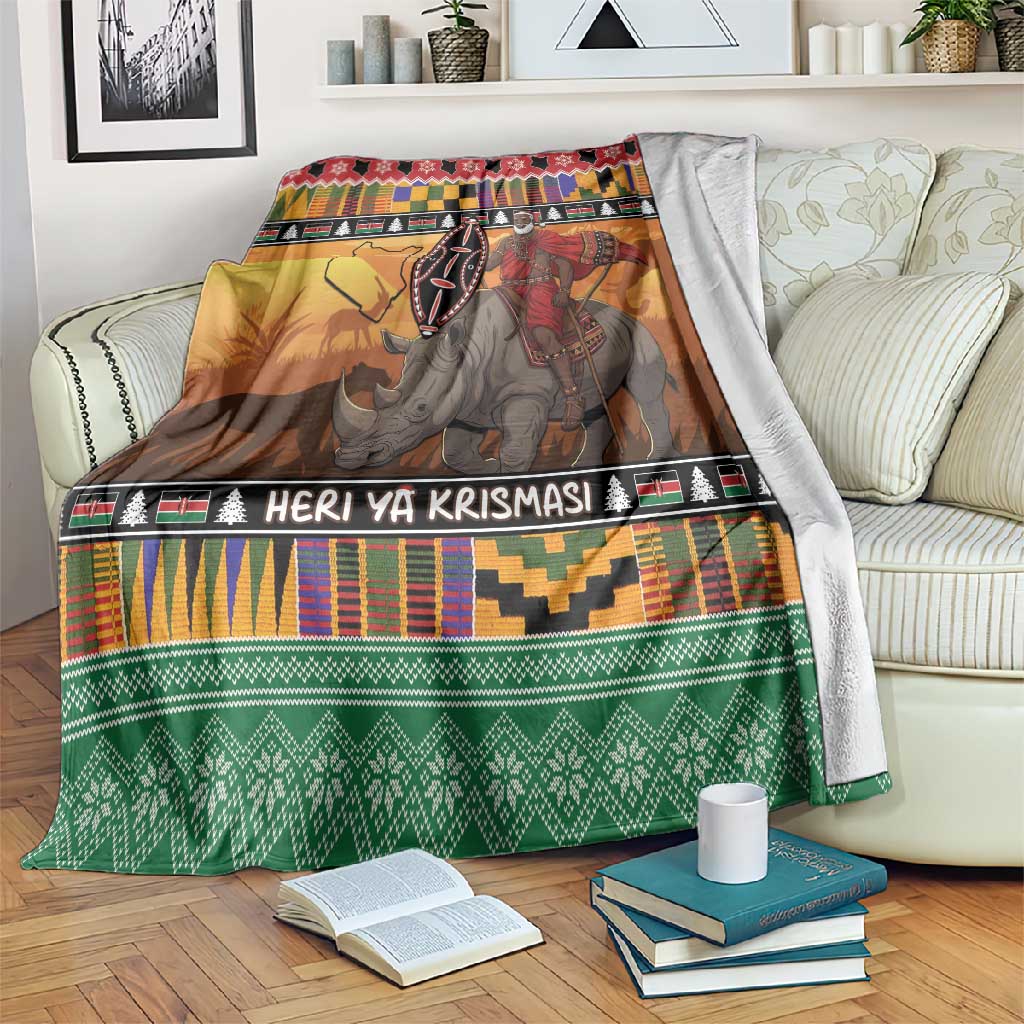 Afro Christmas in Kenya Safari Blanket Black Santa Riding Rhinoceros - African Pride