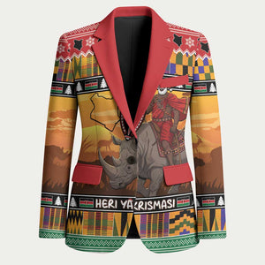 Kenya Safari Christmas Blazer Black Santa Riding Rhinoceros - Heri ya Krismasi