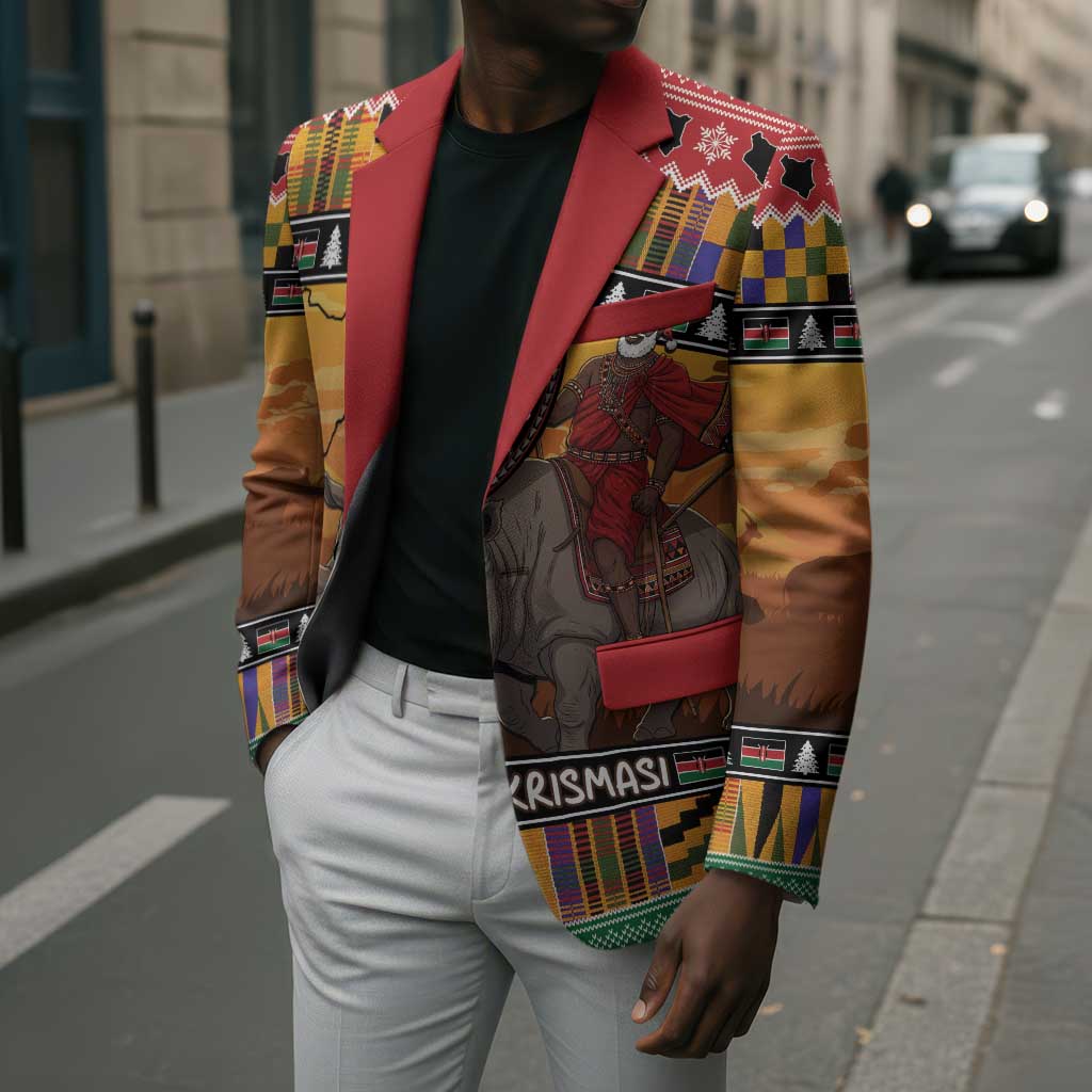 Kenya Safari Christmas Blazer Black Santa Riding Rhinoceros - Heri ya Krismasi