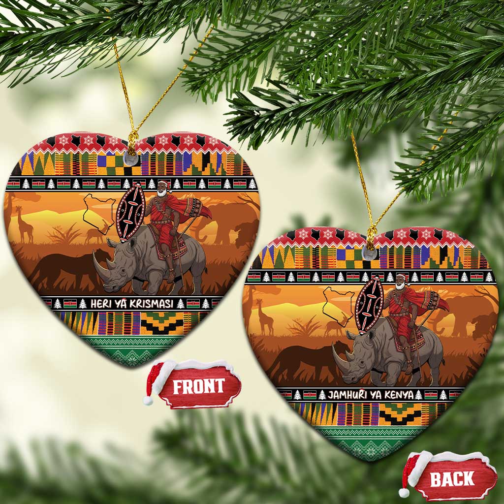 Afro Christmas in Kenya Safari Ceramic Ornament Black Santa Riding Rhinoceros - African Pride