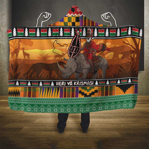 Afro Christmas in Kenya Safari Hooded Blanket Black Santa Riding Rhinoceros - African Pride