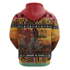 Afro Christmas in Kenya Safari Hoodie Black Santa Riding Rhinoceros - African Pride