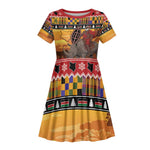 Afro Christmas in Kenya Safari Kid Short Sleeve Dress Black Santa Riding Rhinoceros - African Pride
