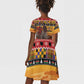 Afro Christmas in Kenya Safari Kid Short Sleeve Dress Black Santa Riding Rhinoceros - African Pride