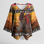Kenya Safari Christmas Kimono Sleeve Blouse Black Santa Riding Rhinoceros - Heri ya Krismasi