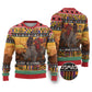 Afro Christmas in Kenya Safari Ugly Christmas Sweater Black Santa Riding Rhinoceros - African Pride