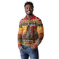 Afro Christmas in Kenya Safari Long Sleeve Polo Shirt Black Santa Riding Rhinoceros - African Pride