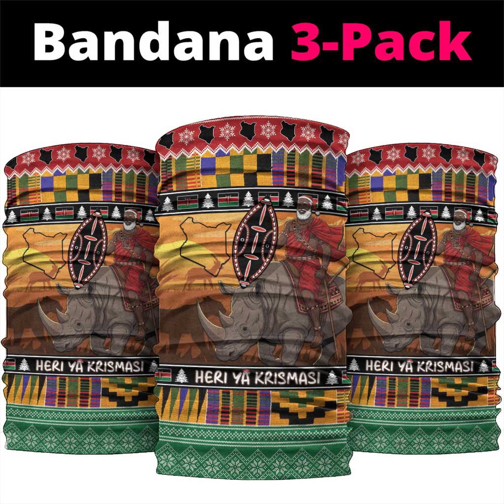 Afro Christmas in Kenya Safari Neck Gaiter Black Santa Riding Rhinoceros - African Pride