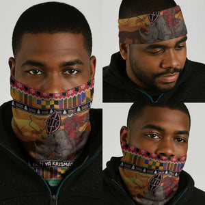 Afro Christmas in Kenya Safari Neck Gaiter Black Santa Riding Rhinoceros - African Pride