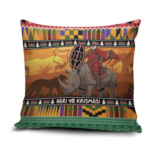 Kenya Safari Christmas Pillow Cover Black Santa Riding Rhinoceros - Heri ya Krismasi