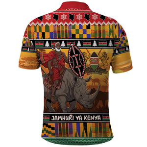 Afro Christmas in Kenya Safari Polo Shirt Black Santa Riding Rhinoceros - African Pride