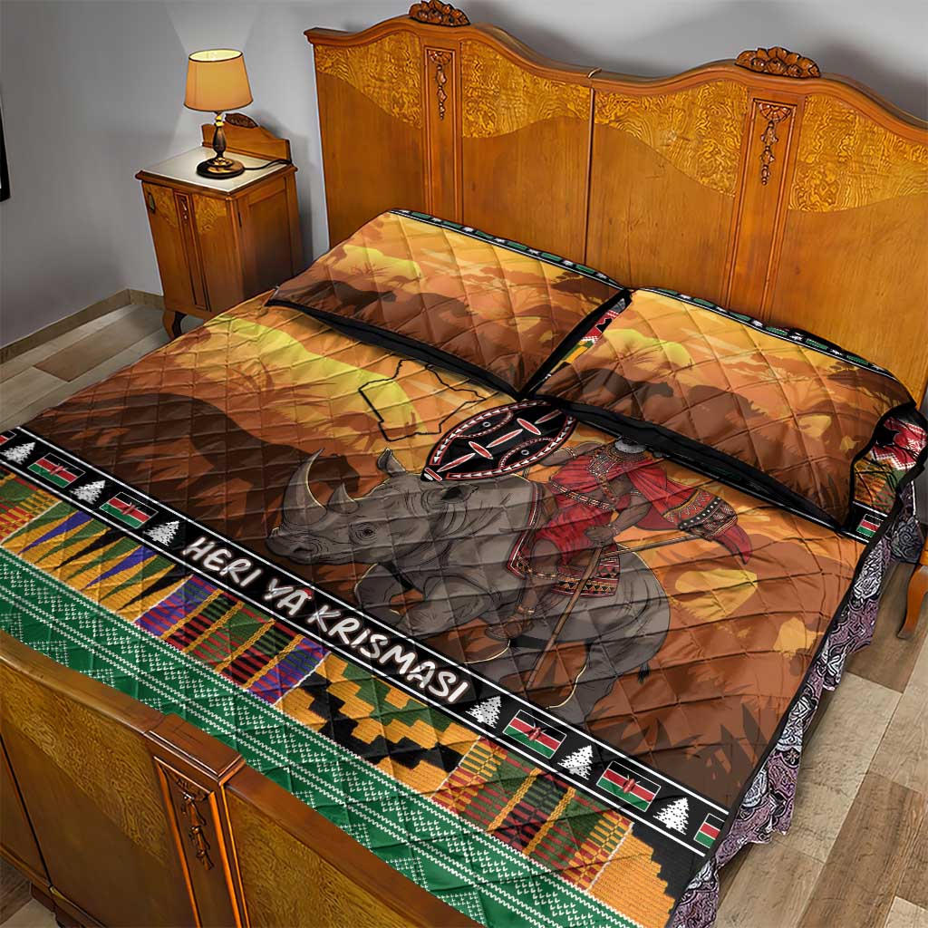 Afro Christmas in Kenya Safari Quilt Bed Set Black Santa Riding Rhinoceros - African Pride