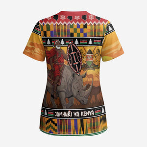 Kenya Safari Christmas Scrub Top Black Santa Riding Rhinoceros - Heri ya Krismasi - African Pride