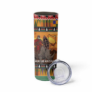 Afro Christmas in Kenya Safari Skinny Tumbler Black Santa Riding Rhinoceros - African Pride