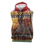 Afro Christmas in Kenya Safari Sleeveless Hoodie Black Santa Riding Rhinoceros - African Pride