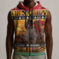 Afro Christmas in Kenya Safari Sleeveless Zip Hoodie Black Santa Riding Rhinoceros - African Pride