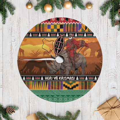 Afro Christmas in Kenya Safari Tree Skirt Black Santa Riding Rhinoceros - African Pride