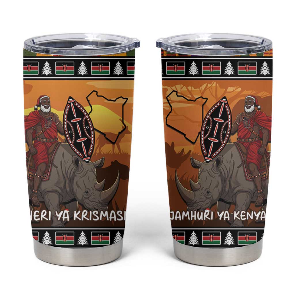 Afro Christmas in Kenya Safari Tumbler Cup Black Santa Riding Rhinoceros - African Pride