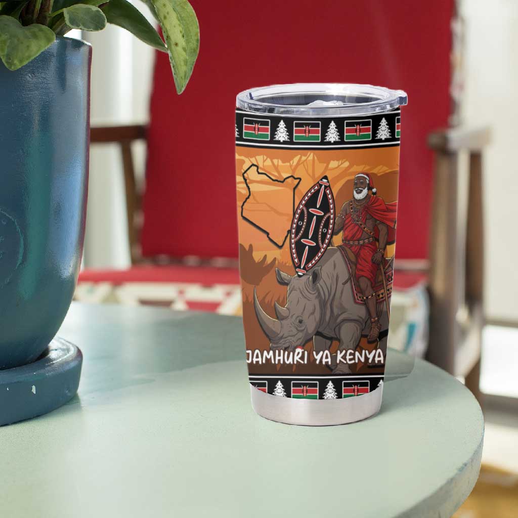 Afro Christmas in Kenya Safari Tumbler Cup Black Santa Riding Rhinoceros - African Pride
