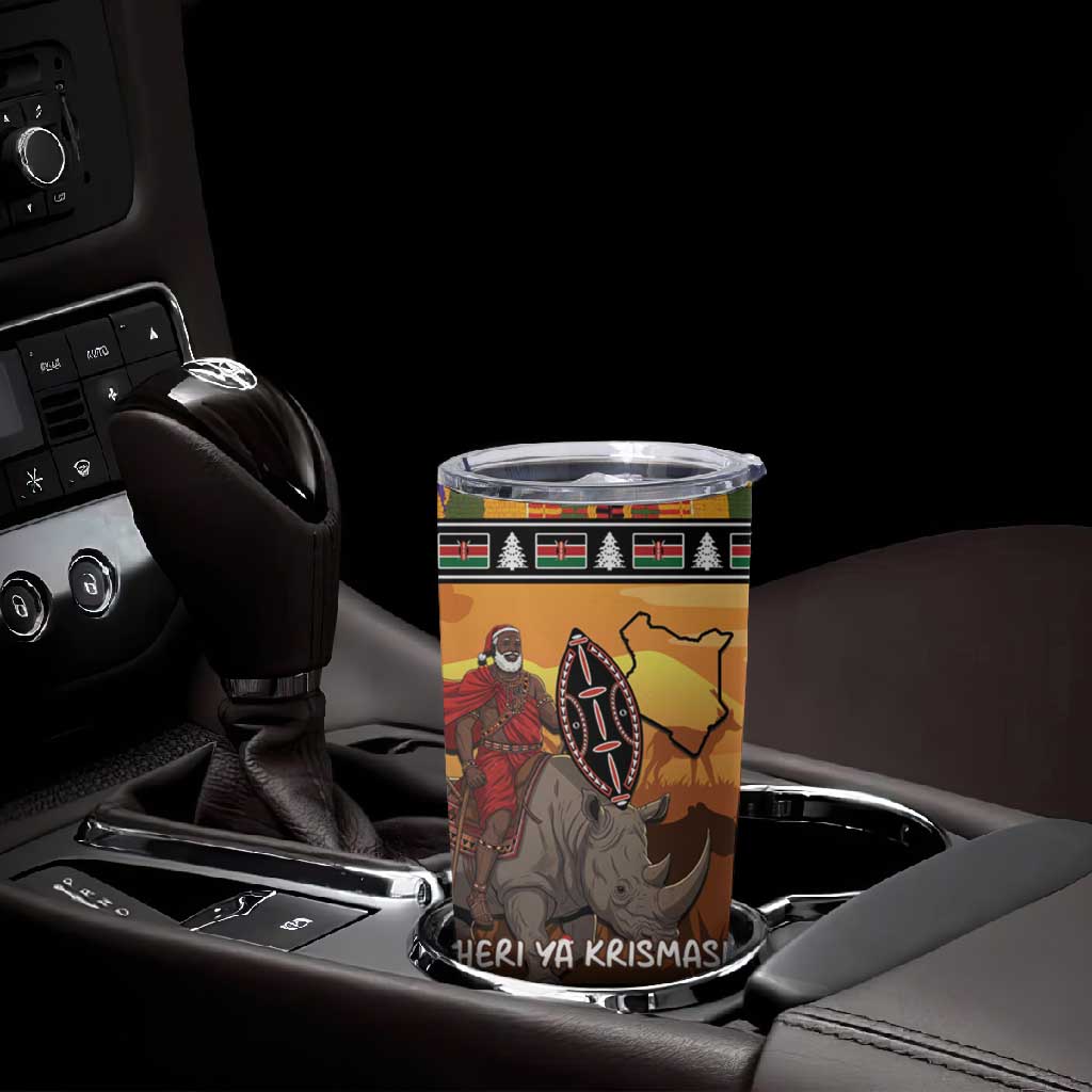 Afro Christmas in Kenya Safari Tumbler Cup Black Santa Riding Rhinoceros - African Pride