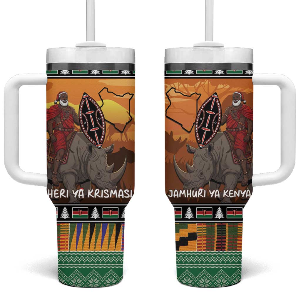 Afro Christmas in Kenya Safari Tumbler With Handle Black Santa Riding Rhinoceros - African Pride