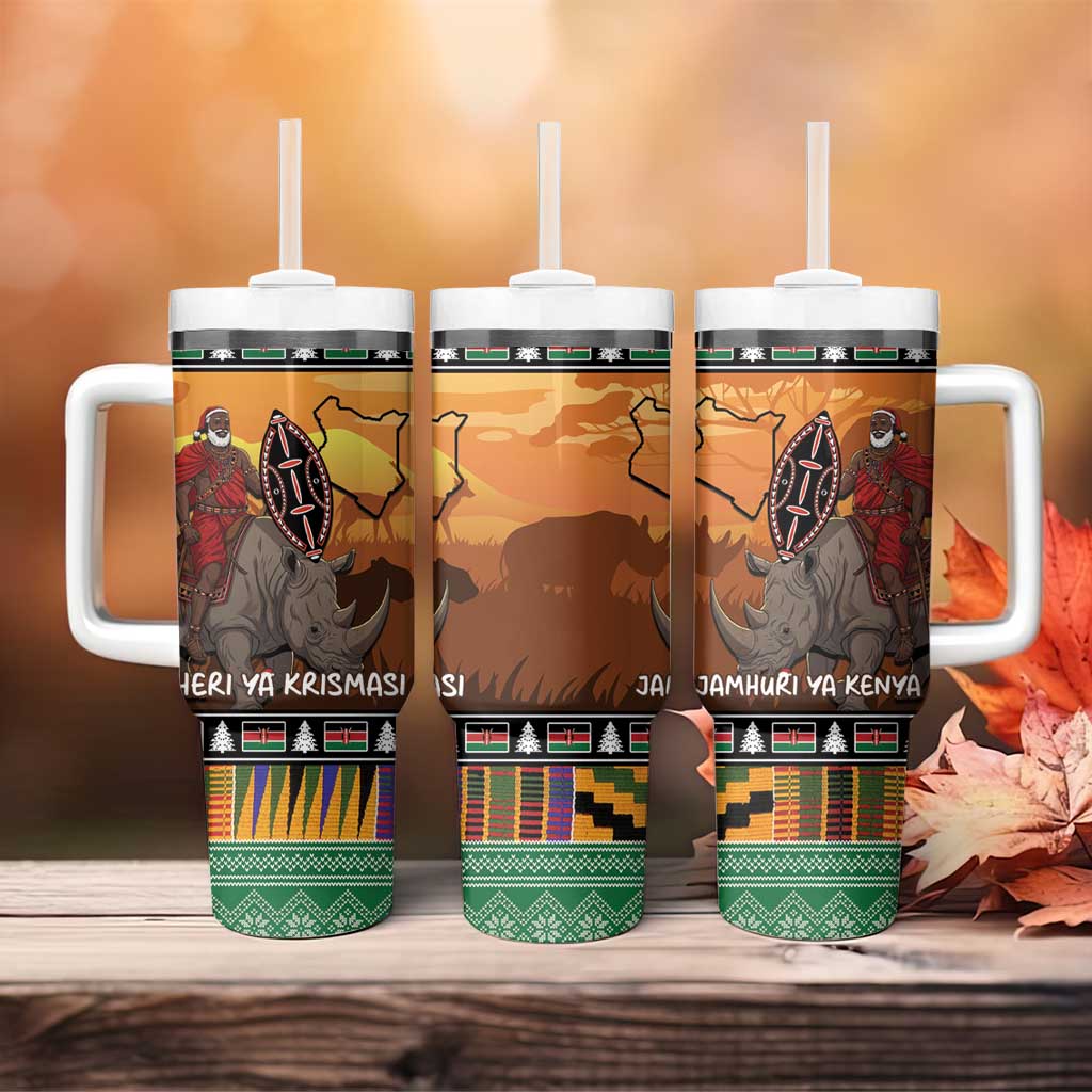 Afro Christmas in Kenya Safari Tumbler With Handle Black Santa Riding Rhinoceros - African Pride