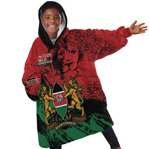 Jamhuri Ya Kenya Kid Wearable Blanket Hoodie African Lion - Coat Of Arms