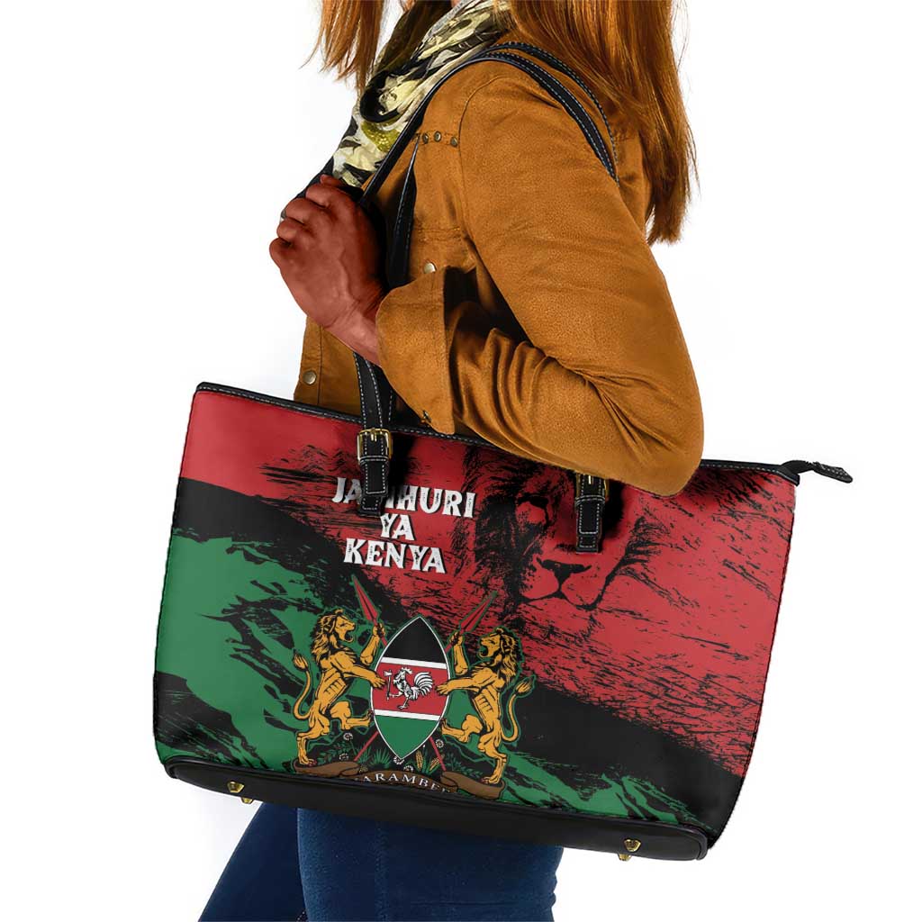 Jamhuri Ya Kenya Leather Tote Bag African Lion - Coat Of Arms