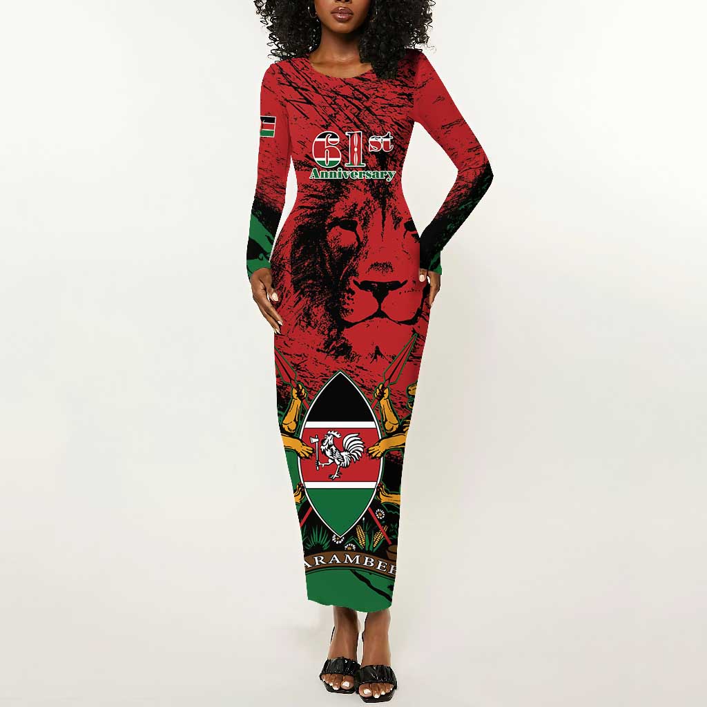 Jamhuri Ya Kenya Long Sleeve Bodycon Dress African Lion - Coat Of Arms