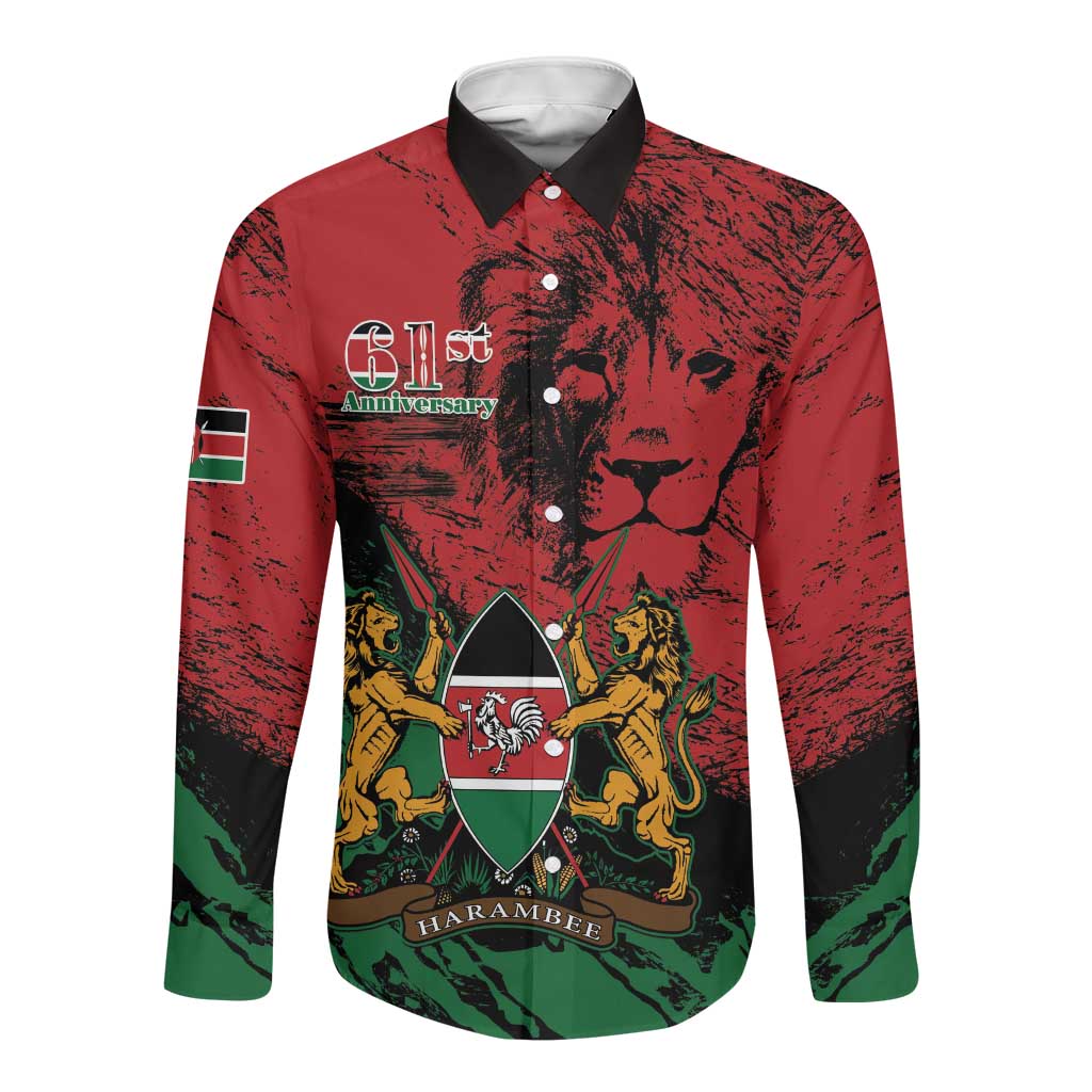 Jamhuri Ya Kenya Long Sleeve Button Shirt African Lion - Coat Of Arms