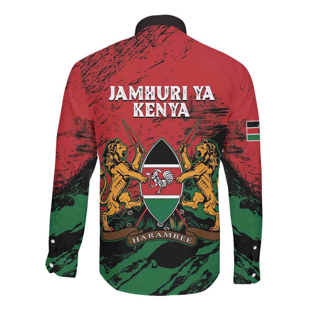 Jamhuri Ya Kenya Long Sleeve Button Shirt African Lion - Coat Of Arms
