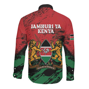 Jamhuri Ya Kenya Long Sleeve Button Shirt African Lion - Coat Of Arms