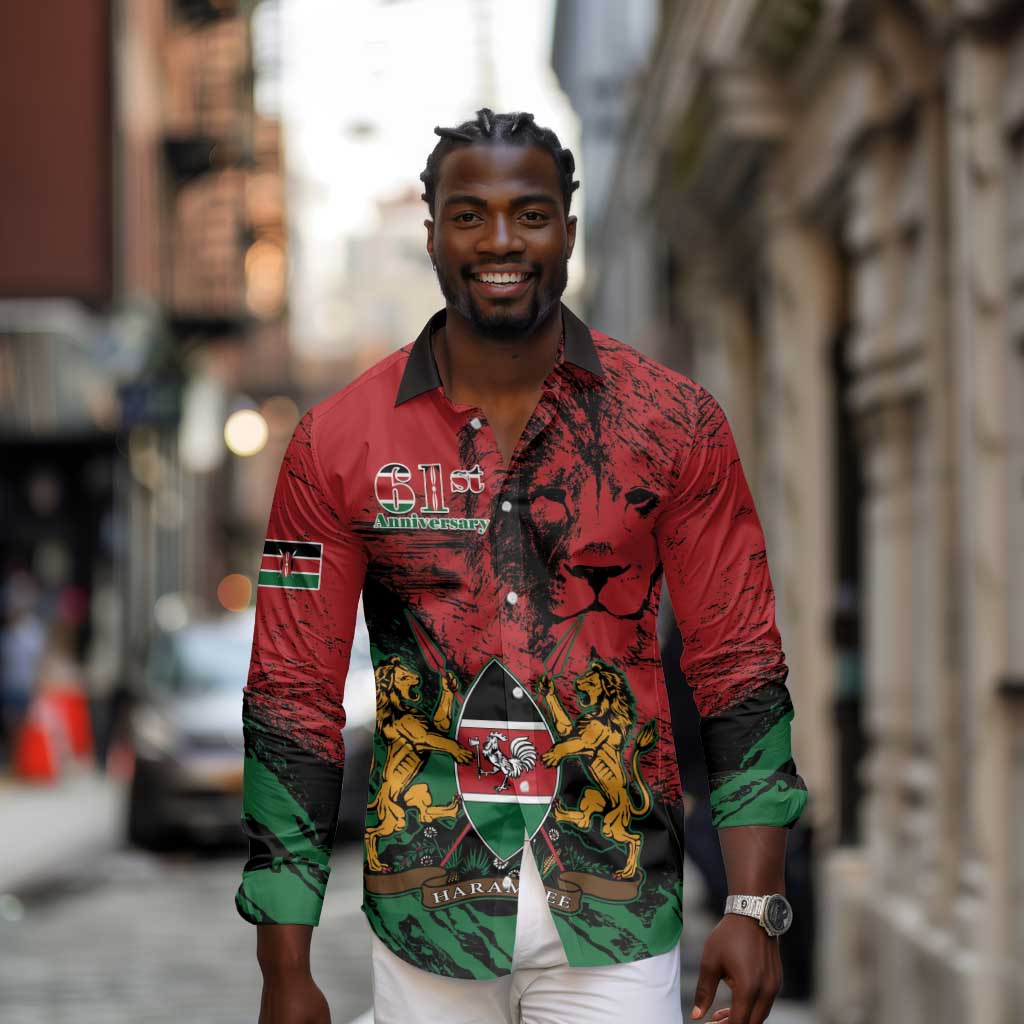 Jamhuri Ya Kenya Long Sleeve Button Shirt African Lion - Coat Of Arms