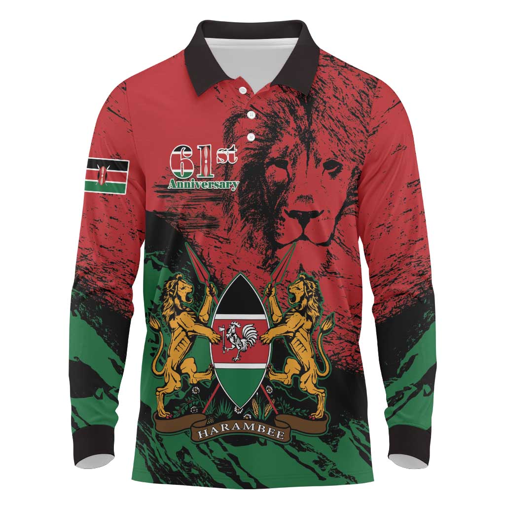 Jamhuri Ya Kenya Long Sleeve Polo Shirt African Lion - Coat Of Arms