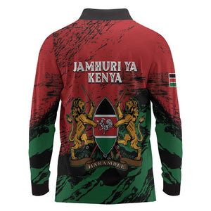 Jamhuri Ya Kenya Long Sleeve Polo Shirt African Lion - Coat Of Arms