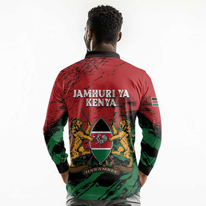 Jamhuri Ya Kenya Long Sleeve Polo Shirt African Lion - Coat Of Arms