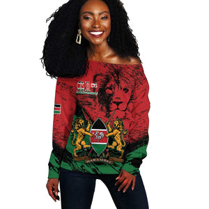 Jamhuri Ya Kenya Off Shoulder Sweater African Lion - Coat Of Arms