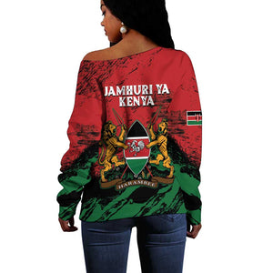 Jamhuri Ya Kenya Off Shoulder Sweater African Lion - Coat Of Arms