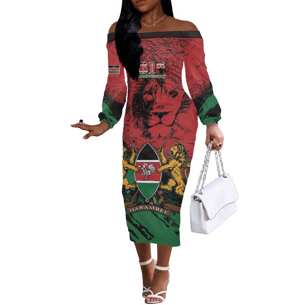 Jamhuri Ya Kenya Off The Shoulder Long Sleeve Dress African Lion - Coat Of Arms