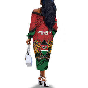 Jamhuri Ya Kenya Off The Shoulder Long Sleeve Dress African Lion - Coat Of Arms